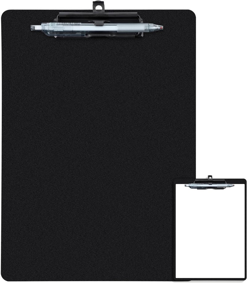 FRETONBA Clipboard with Pen Holder, Plastic Clipboard with Low Profile Metal Clip, Hanging Clipboards Holds 8.5x11 Inch Papers, Standard A4 Letter Size Clip Board for Office & School, Black - Image 1